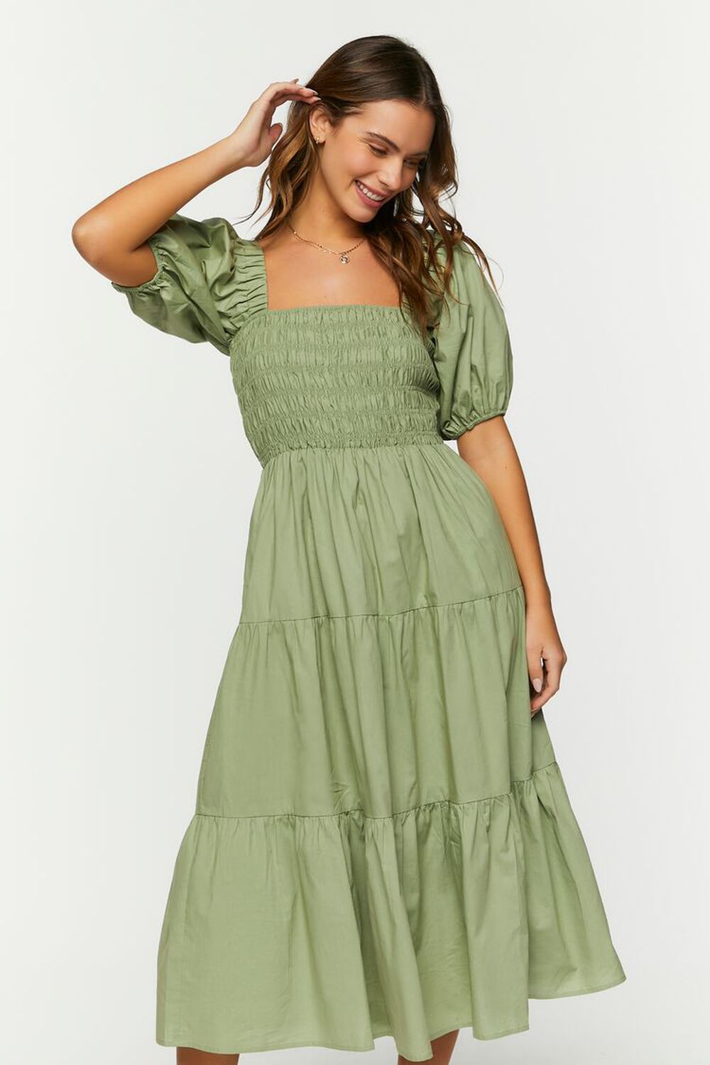 OLIVE Smocked Puff-Sleeve Dress, image 1