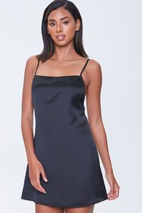 BLACK Satin Mini Cami Dress, image 1