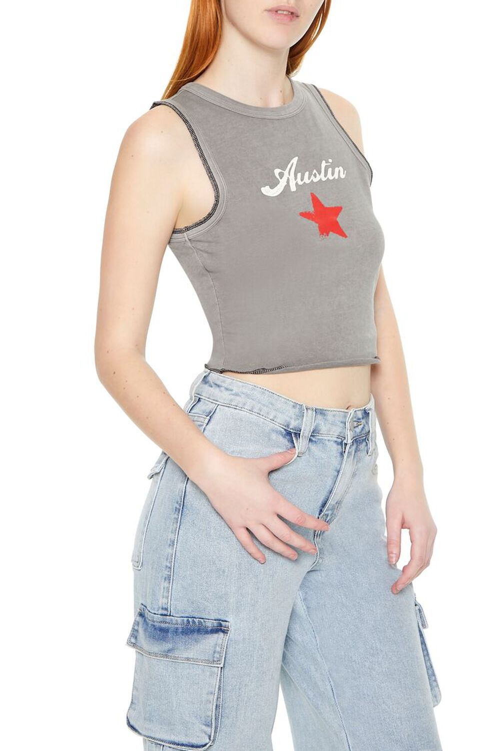 CHARCOAL/MULTI Cropped Austin Graphic Tank Top, image 2