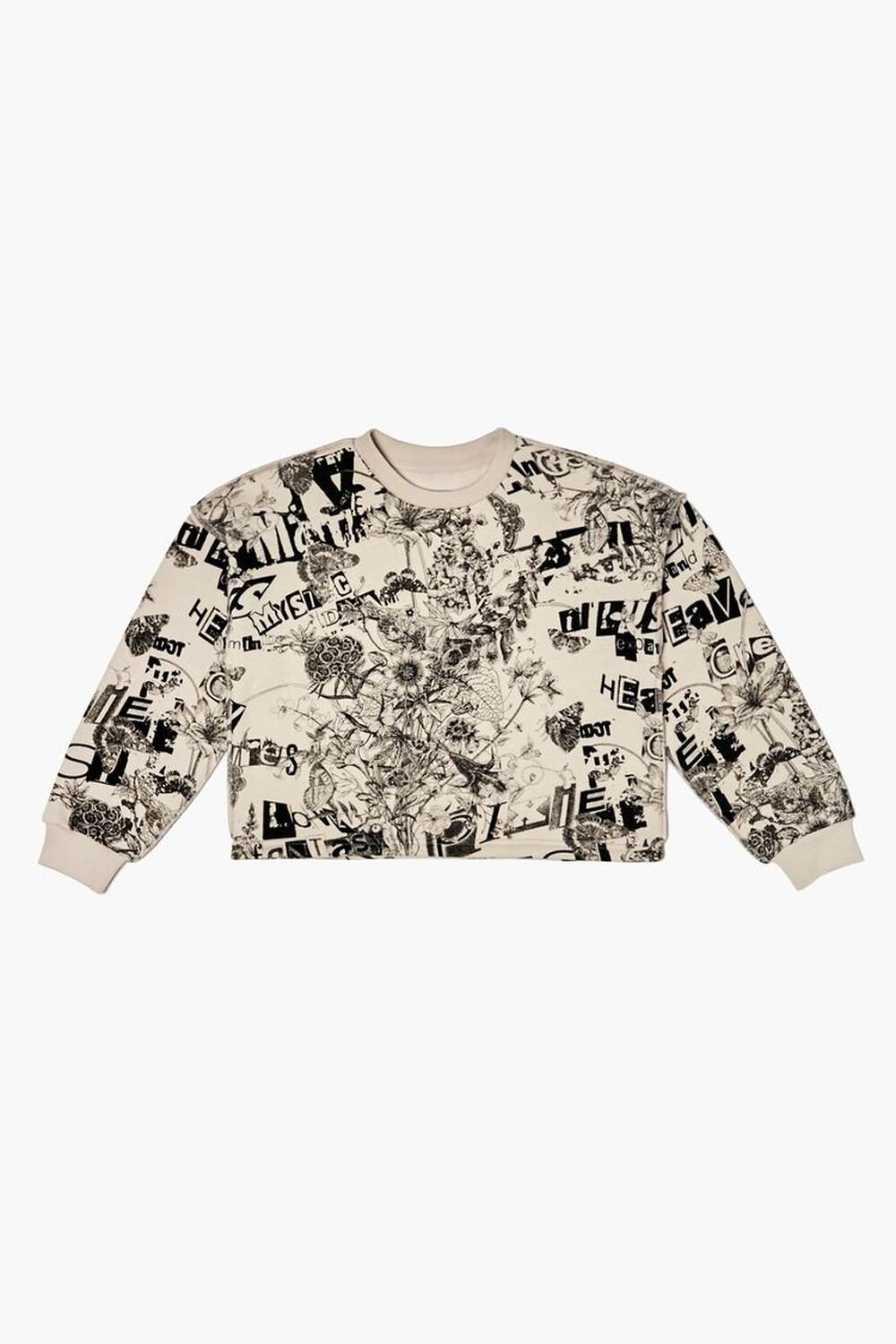 BLACK/CREAM Girls Nature Graphic Cropped Pullover (Kids), image 1