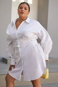 WHITE Plus Size Poplin Lace-Up Shirt Dress, image 1