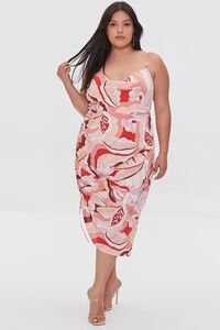 PINK/MULTI Plus Size Tropical Leaf Print Dress, image 1