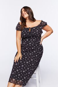 BLACK/MULTI Plus Size Floral Puff-Sleeve Midi Dress, image 6