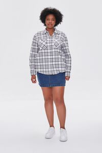 WHITE/MULTI Plus Size Dual-Pocket Flannel Plaid Shirt, image 4