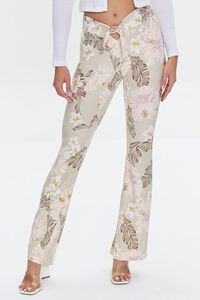 TAUPE/MULTI Tropical Print Self-Tie Flare Pants, image 2