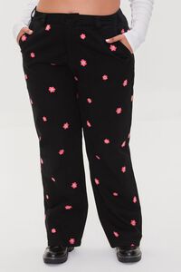 BLACK/MULTI Plus Size Happy Face Floral Print Pants, image 2