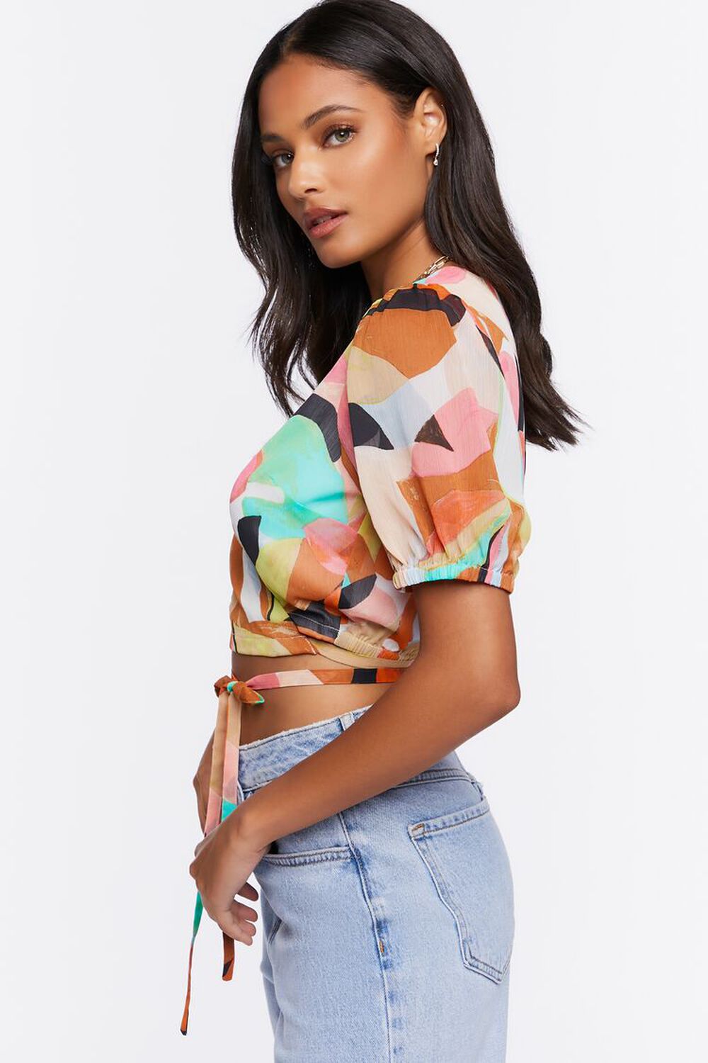 PINK/MULTI Floral Print Cropped Wrap Top, image 2