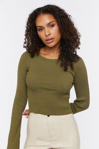 OLIVE Ribbed Bell-Sleeve Crop Top, image 1