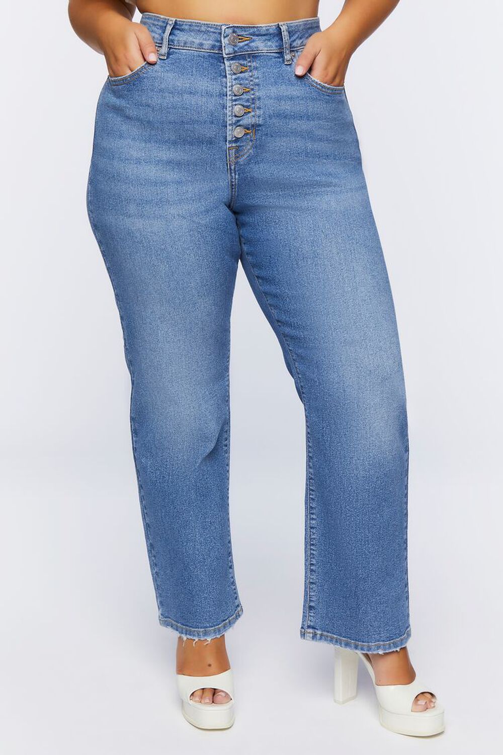 MEDIUM DENIM Plus Size High-Rise Straight-Leg Jeans, image 2