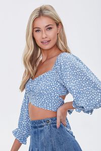 BLUE/WHITE Spotted Print Bow Crop Top, image 2
