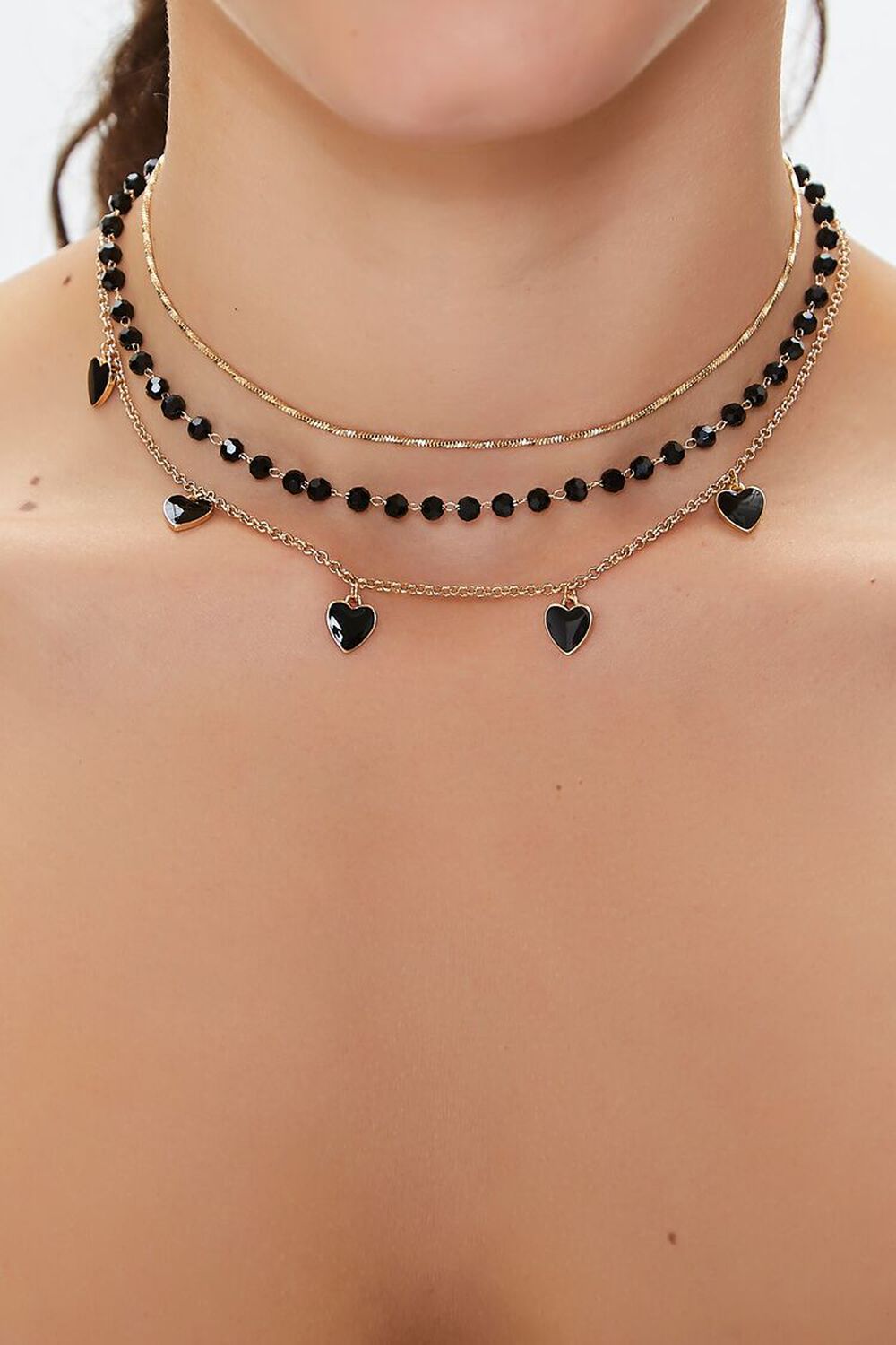 GOLD/BLACK Heart Beaded Choker Necklace Set, image 1
