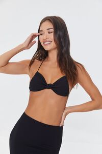 BLACK Knotted Triangle Halter Bikini Top, image 1
