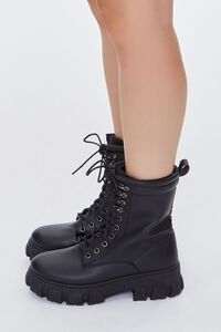 BLACK Faux Leather Lace-Up Chunky Booties, image 2