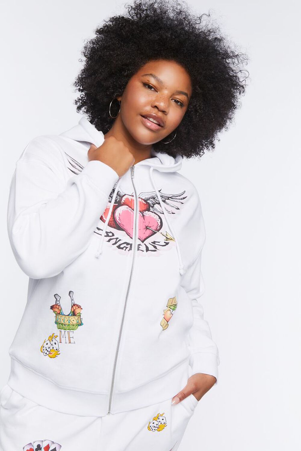 WHITE/MULTI Plus Size Angelic Graphic Zip-Up Hoodie, image 1