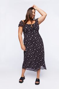 BLACK/MULTI Plus Size Floral Puff-Sleeve Midi Dress, image 5