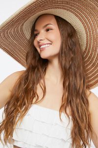 NATURAL/BROWN Oversized Striped Straw Floppy Hat, image 2