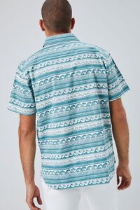 WHITE/GREEN Wave Print Button-Front Shirt, image 3