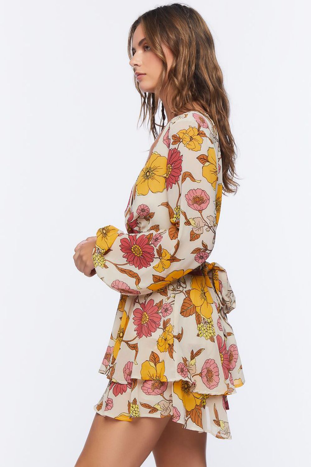 TAUPE/MULTI Floral Print Chiffon Mini Dress, image 2