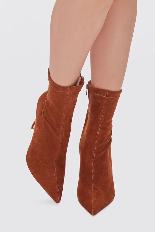 BROWN Faux Suede Stiletto Sock Booties, image 4