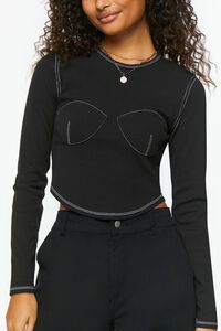 BLACK/WHITE Bustier-Stitched Long-Sleeve Top, image 5