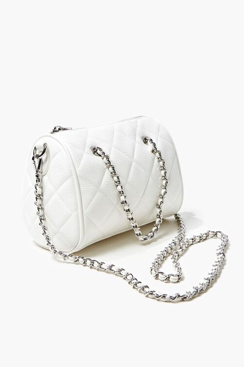 WHITE Quilted Barrel Crossbody Bag, image 1