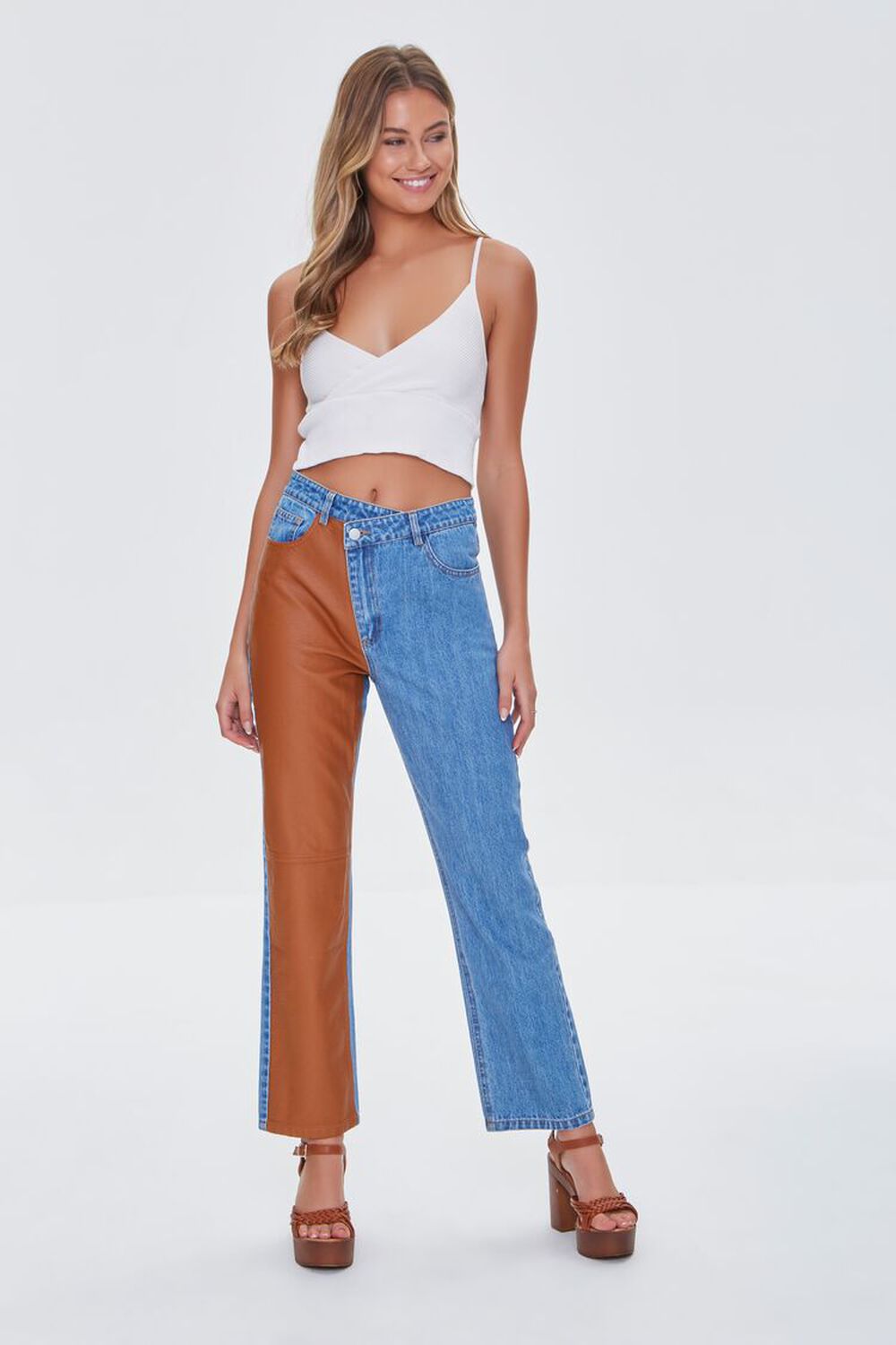DENIM/CAMEL Reworked Faux Leather Jeans, image 1