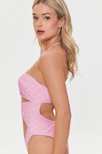SALMON/LAVENDER Checkered Cutout One-Piece Swimsuit, image 2