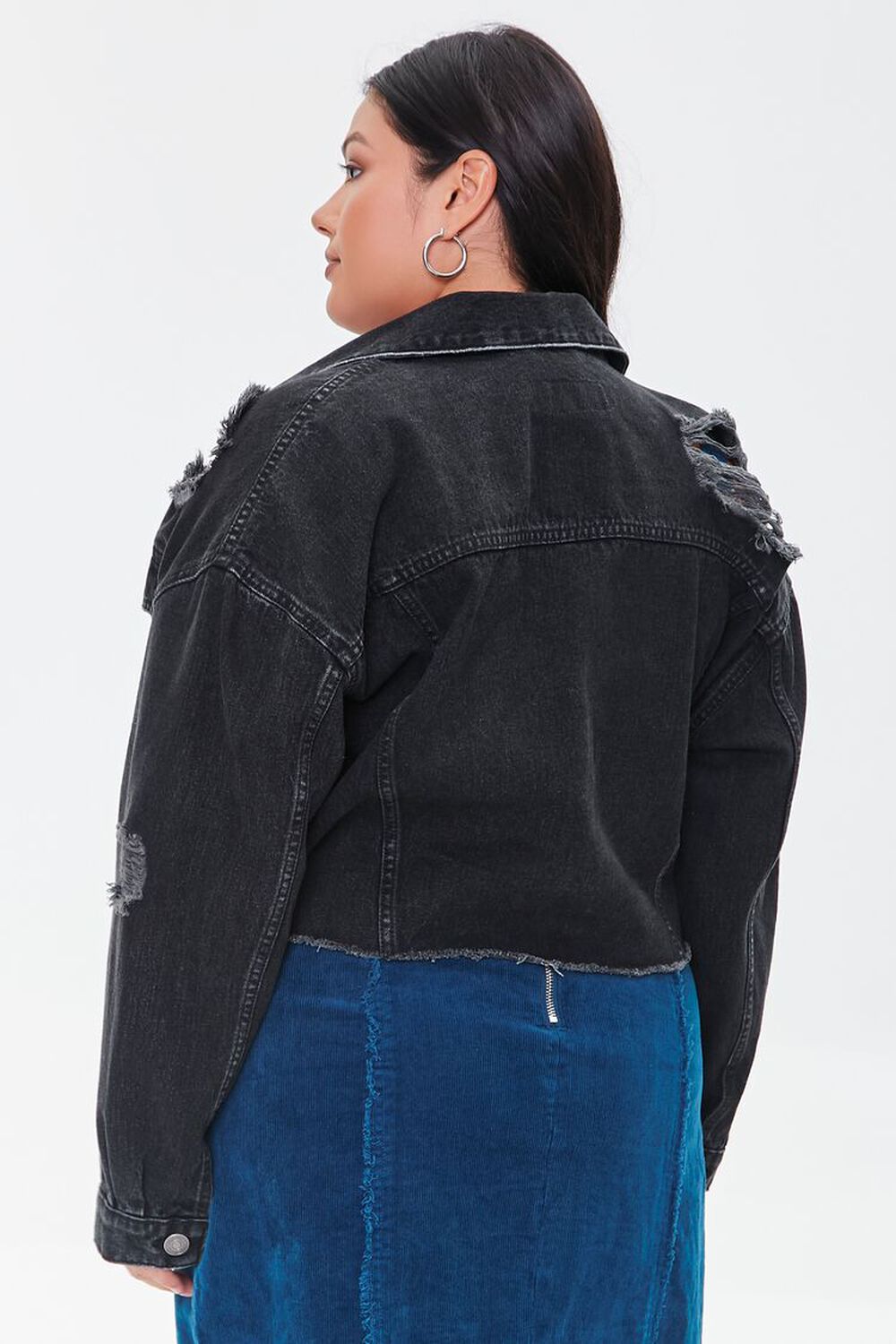 WASHED BLACK Plus Size Distressed Denim Jacket, image 3