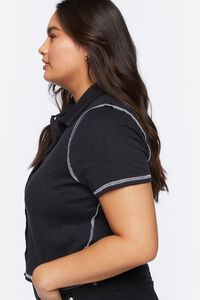 BLACK Plus Size Cropped Polo Shirt, image 2