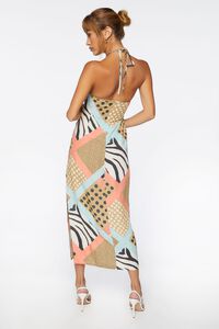 BROWN/MULTI Zebra Patternblock Halter Midi Dress, image 3
