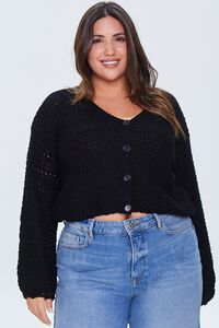 BLACK Plus Size Open-Knit Cardigan Sweater, image 1