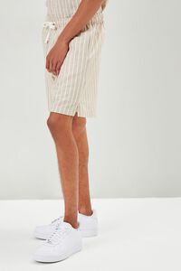 TAUPE/CREAM Pinstriped Linen-Blend Shorts, image 3
