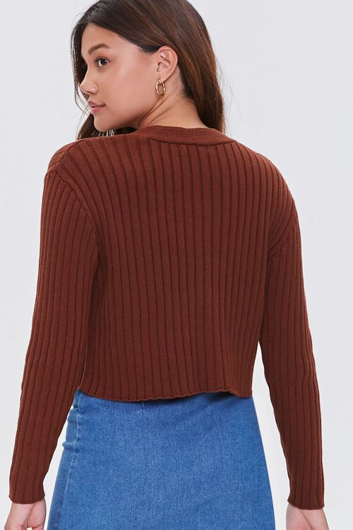 BROWN Ribbed Cropped Cardigan Sweater, image 3