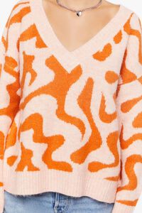 PINK/ORANGE Abstract Print V-Neck Sweater, image 5