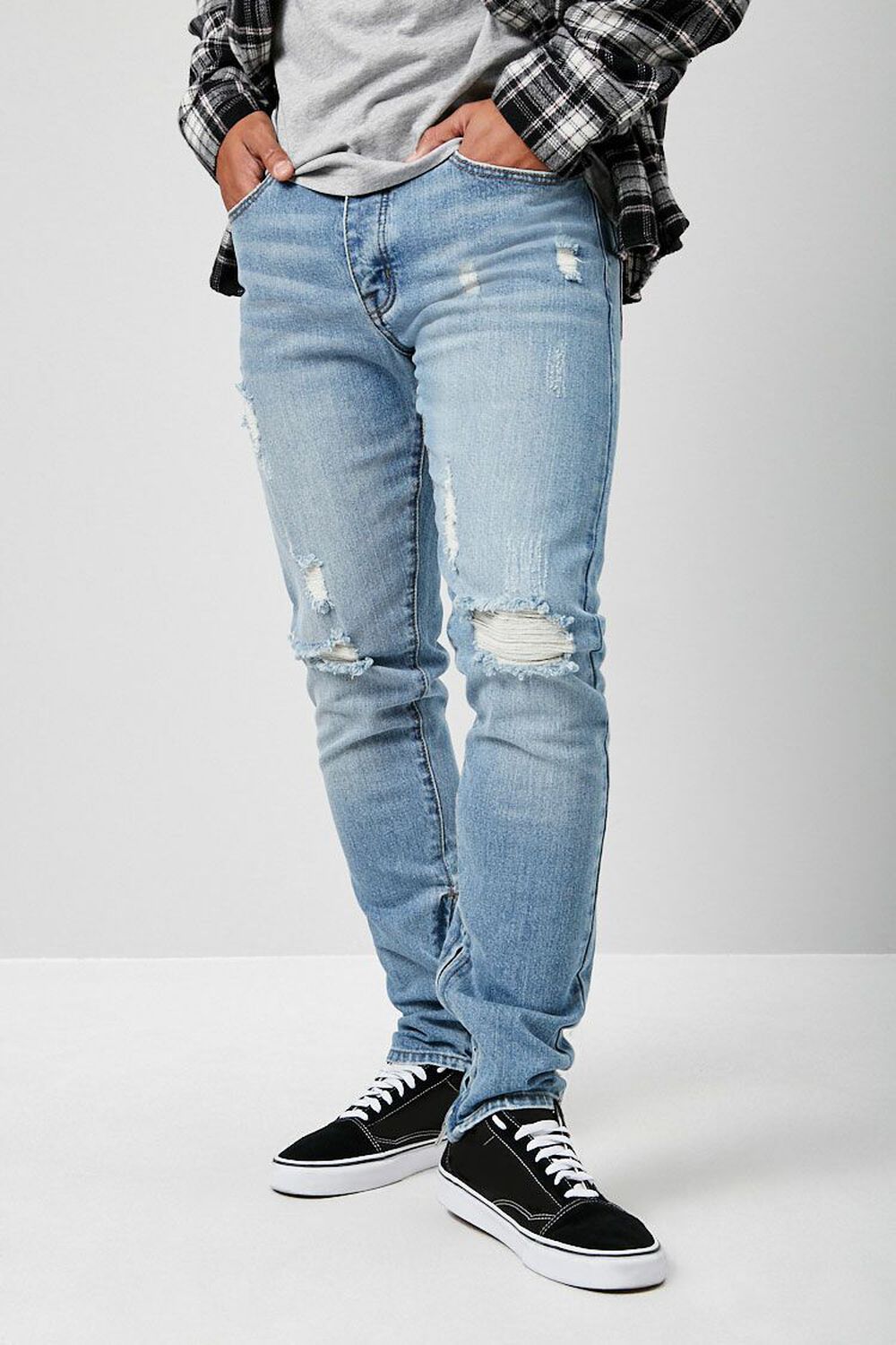 Distressed Ankle-Zip Skinny Jeans, image 1