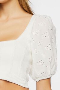 WHITE Eyelet Sweater-Knit Crop Top, image 5