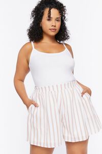 WHITE/SAFARI Plus Size Striped Shorts, image 6
