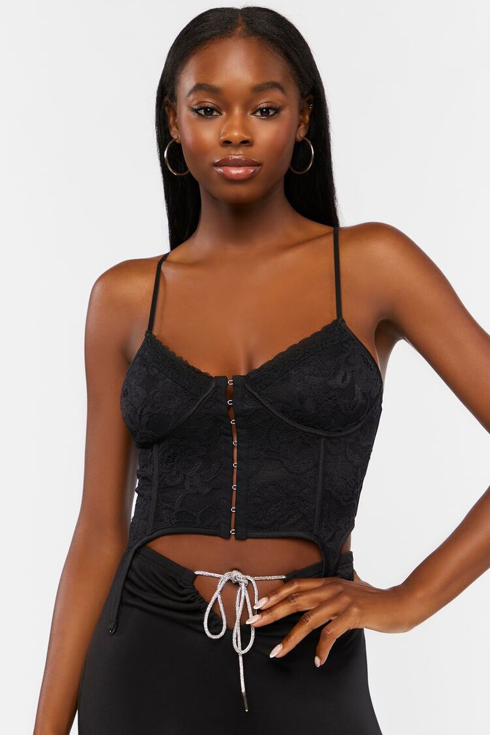 Lace Hook-and-Eye Bustier Crop Top