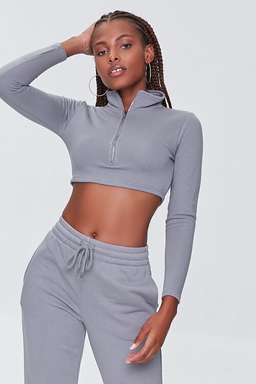 GREY French Terry Crop Top & Joggers Set, image 4