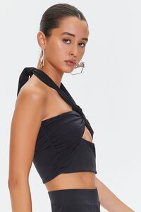 BLACK Cutout Knotted Halter Crop Top, image 2