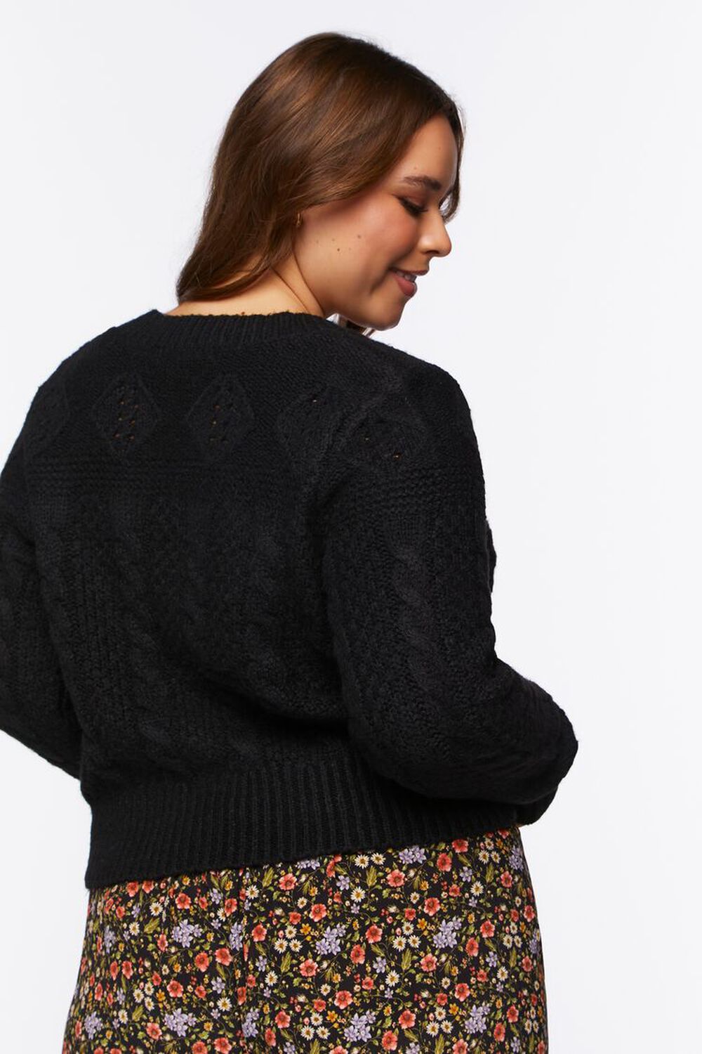 BLACK Plus Size Faux Pearl Cardigan Sweater, image 3