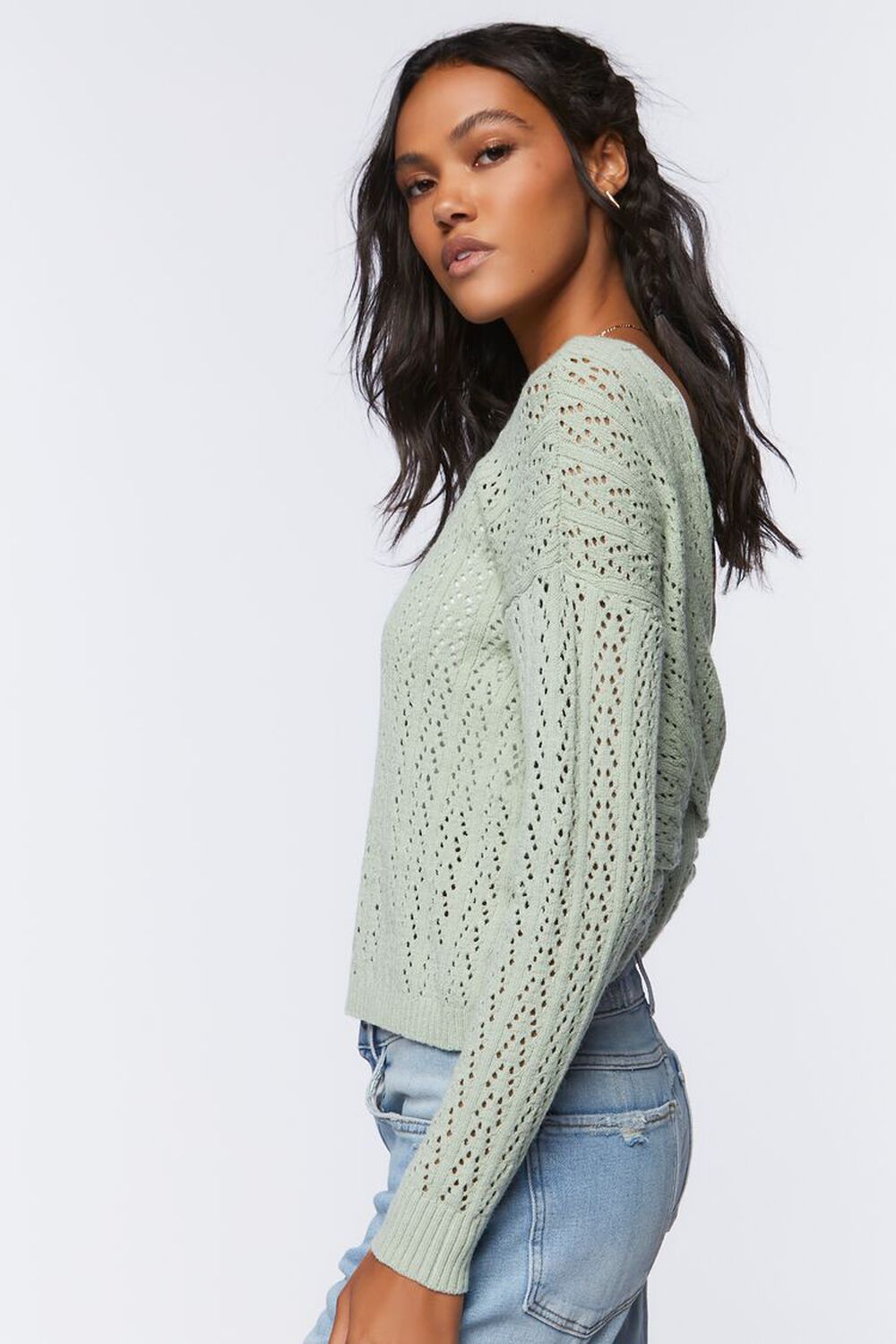 Pointelle Twist-Back Sweater