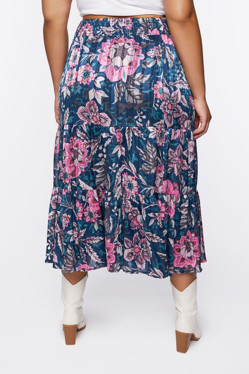 Plus Size Floral Print Tiered Maxi Skirt