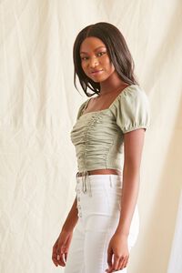 SEAFOAM Ruched Puff-Sleeve Top, image 2