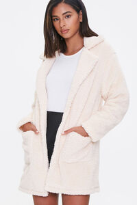 TAUPE Faux Shearling Open Front Coat, image 1