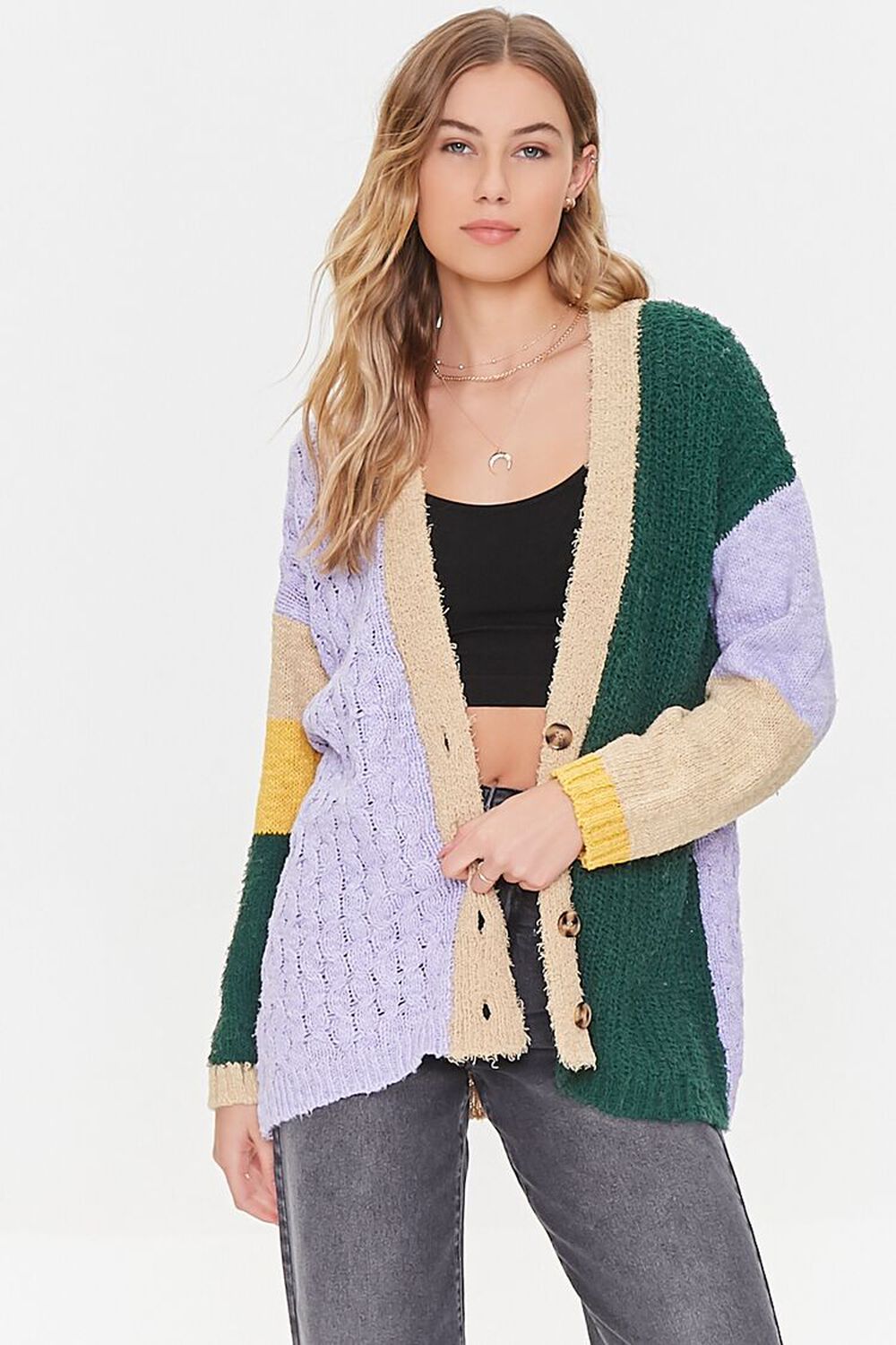 GREEN/MULTI Colorblock Cardigan Sweater, image 1