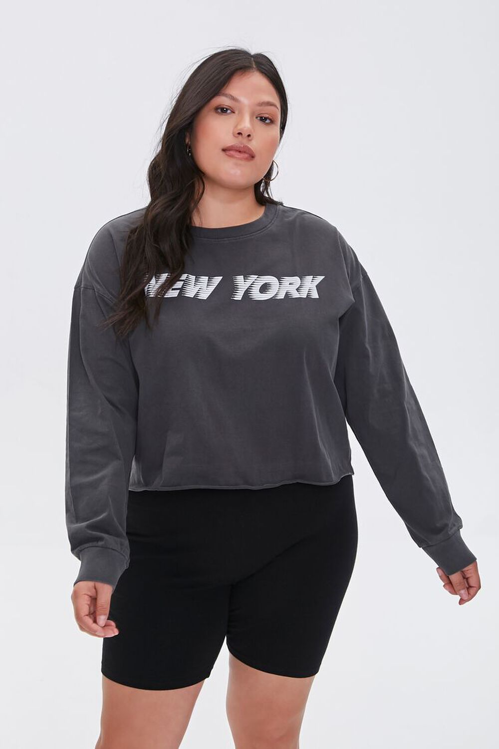 CHARCOAL/WHITE Plus Size New York Cropped Graphic Tee, image 1