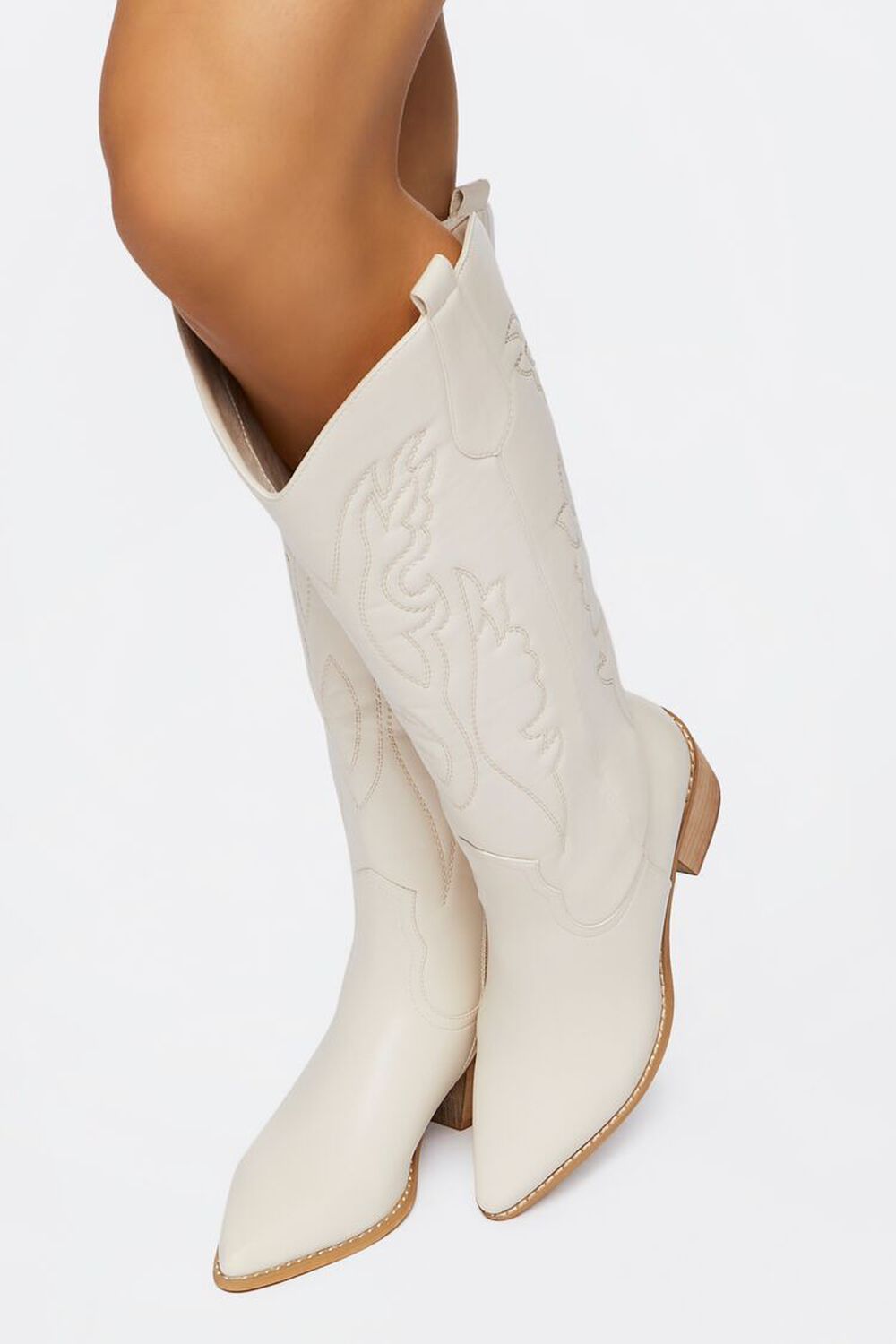 WHITE Faux Leather Cowboy Boots, image 1