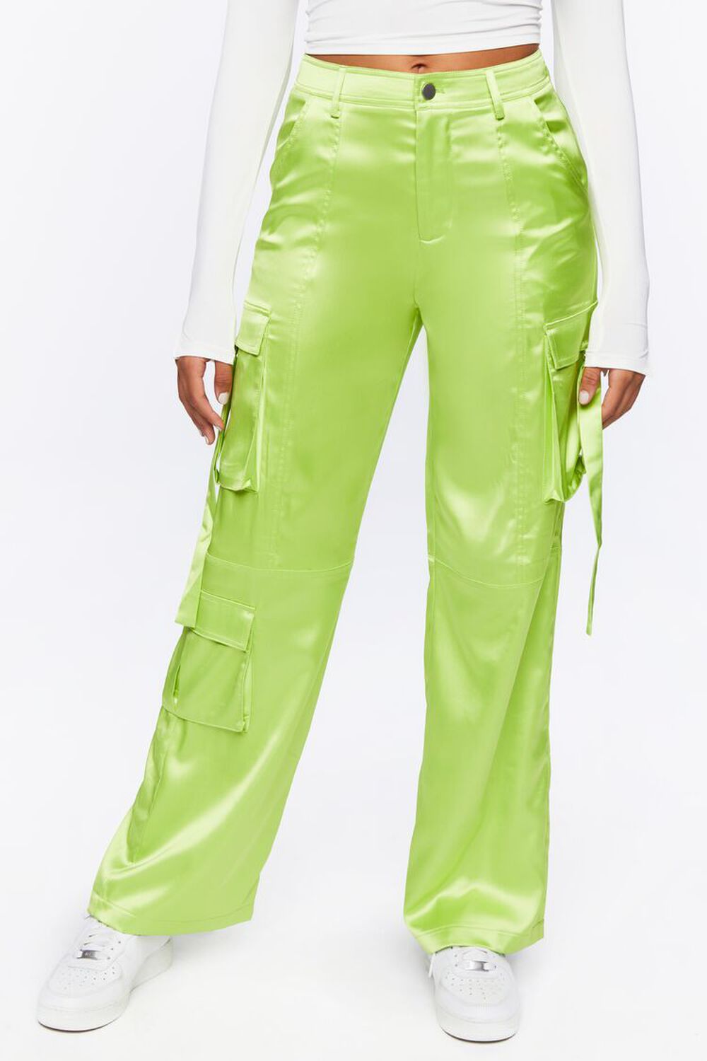 LIME Satin Cargo Mid-Rise Pants, image 2