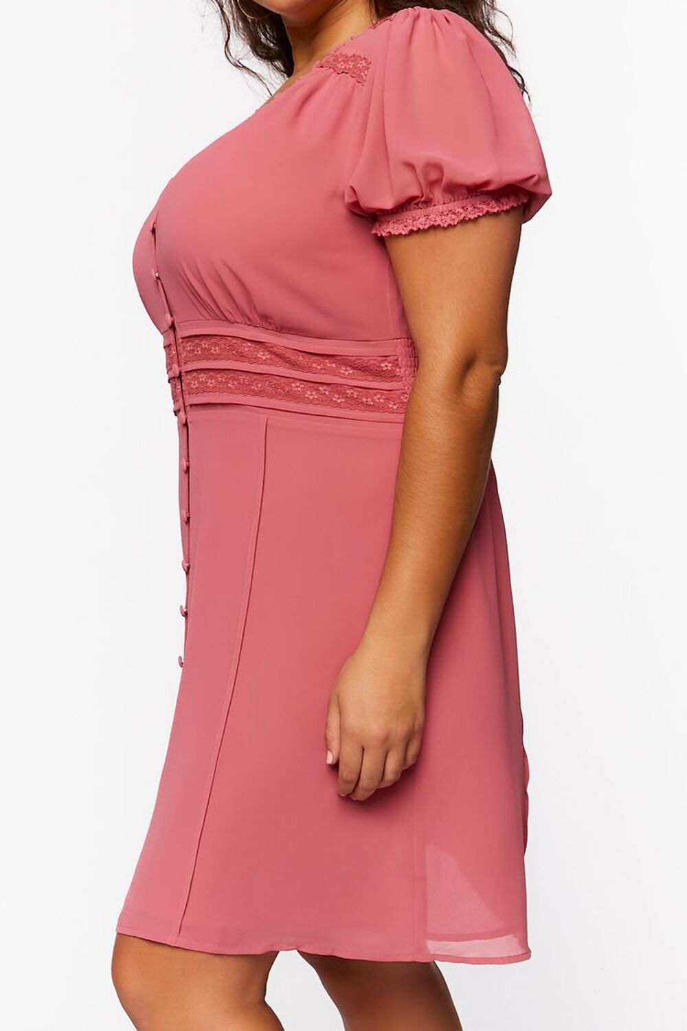 DUSTY PINK Plus Size Chiffon Puff-Sleeve Mini Dress, image 2